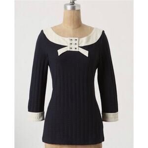 Anthropologie Pilcro & the Letterpress Bow Blue Top Blouse size XS Nautical Navy